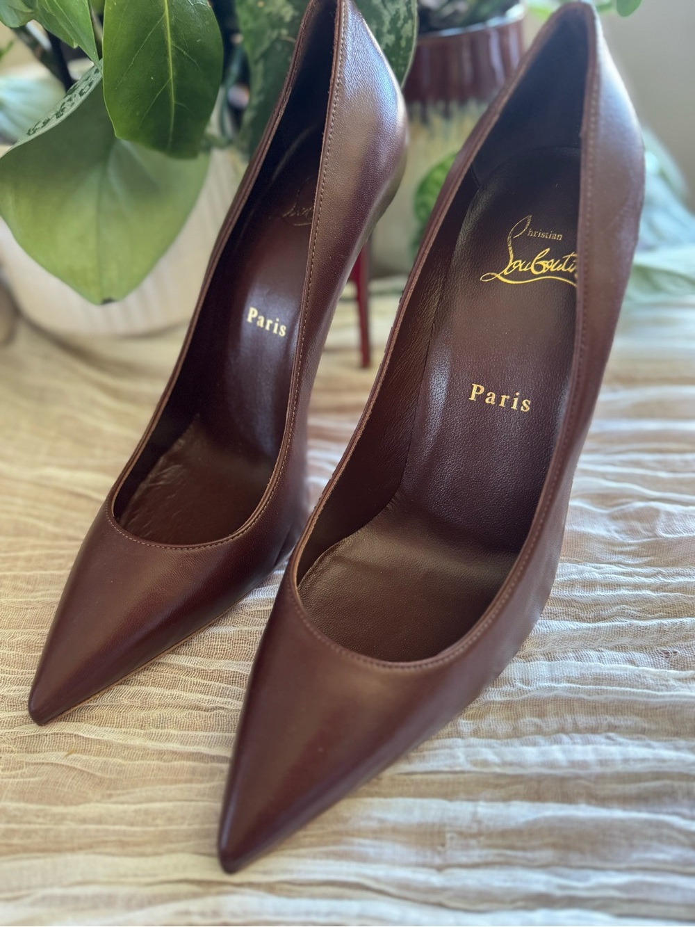 Christian Louboutin Burgundy Leather Pointed-Toe Stilettos